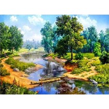 MINJING 3D전체DIY 큐빅 보석 십자수세트 숲 경치 취미생활 비즈십자수, 1세트, 80x60cm