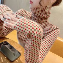 터틀넥 스웨터 목티 여성 체크 유행 패션 외국 스타일 가을 겨울 핫 스타일
