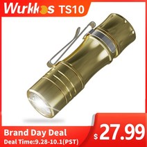 led 플래쉬라이트 충전식 손전등 wurkkos ts10 강력한 미니 14500 edc 390 cri 및 단색 aux 1400lm 포켓 토치 anduril 2.0, 황동4000k, 블루스에게, 14500 배터리로