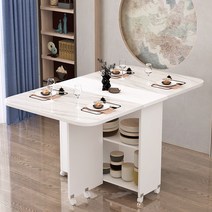 북유럽풍 확장형 접이식 식탁테이블 식탁 4인용 6인용 다용도 테이블 라이트, 모방 흰색 대리석/흰색 캐비닛/직사각형1.2m(식탁)