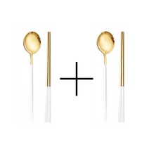 [1+1] A3생활 한식수저세트 혼수용품 고급레스토랑 주방용품 스테인레스 숟가락 젓가락 골드&화이트 (숟가락2개/젓가락2개), 골드 화이트, 숟가락 2개입, 젓가락 2개입