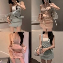 셀러허브(잡화) 여자 여름 데일리 캐주얼 멜빵 데님 미니원피스