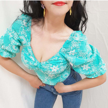 캔디 보헤미안 스퀘어넥 여름바캉스 톡톡 뒷지퍼블라우스