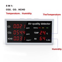이산화탄소경보기 5 in 1 led display co co2 hcho tvoc aqi, 협력사, 유형2 5 in 1
