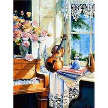 CHENISTORY 숫자로 페인트 캔버스에 그리기 바이올린 Handpainted 선물 DIY 악기 조경 키트 홈 장식, [09] 60x75cm diy frame, [07] 9915974
