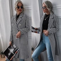 여성 헤링본자켓 울코트 빅사이즈 여자의 양털 뽀글이 혼합 Houndstooth 더블 브레스트 롱 모직 자 켓 가을 겨울 패션 트렌치 코트 Office 레이디