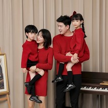 가족사진 의상 패밀리룩 크리스마스 부모-자녀 패션 새로운 스웨터 드레스 가족 초상화 옷 빨간색 양모 두