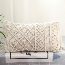 북유럽 핸드메이드 마크라메 린넨 손뜨개 니트 쿠션 커버 8종 태슬, 허리베개 + 30cmX50cm(코어포함)