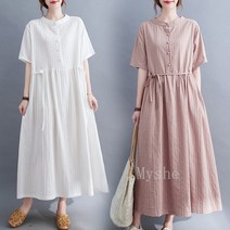 [Myshe]여름 린넨 롱 원피스 빅사이즈 여성 캐주얼 원피스 Qi809TingMM07