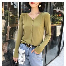 YULAN 여성 면 브이넥 긴팔 티셔츠