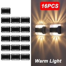 솔라 파워 LED 조명 방수 야외 정원 울타리 장식 파티오 발코니 데크 계단, 16PCS Warm Light
