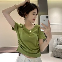DFMEI 순면 반팔 티셔츠 여성 디자인 여름 시크 쇼트 톱 패션