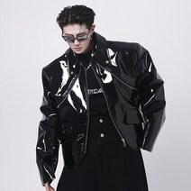 남자가죽자켓 장식 개성 지퍼 거리 PU 밝은 가죽 숏 재킷 남자 단색 Darkwear 2A6927