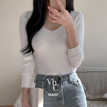 반해써 반해MADE; 9color 이너 정석템 쫀득 골지 브이넥 긴팔 니트티셔츠 T_YW091