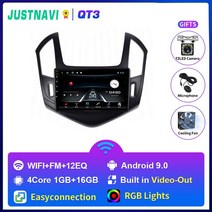 JUSTNAVI QT10 안드로이드 10.0 자동차 라디오 비디오 플레이어쉐보레 크루즈 J300 J308 2012 - 2015 GPS 세레로 카플레이 8G 128G 2 딘 아님, 02 QT3 1G 16G BK