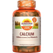 [캐로플] Sundown Calcium 1200mg with 비타민 D3 면역 지원을 위한 25mcg 소프트젤 유전자 변형 성분이 없는 유제품 글루텐 프리 170개, [02] 170개(1팩)