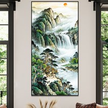 풍수에 좋은 풍경화 그림 산수화 풍경그림 액자 개업 집들이 부모님 선물, 풍수 산수화(캔버스출력), 대형60x120cm, 우드