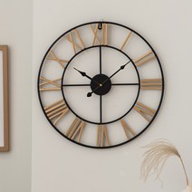 엔틱 무소음 벽시계 인테리어 수입 거실 벽걸이시계, 로마 철제 50cm 블랙