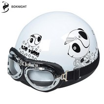Boknight 오토바이 헬멧 레트로 헬멧 배터리 자동차 남성과 여성 사계절 유니버설 하드 모자 헬멧, 흰 곰