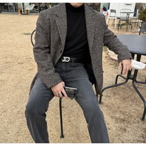 렌드 오버핏 울 자켓 체크 블레이저