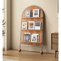 라운드 매거진랙 원목 빈티지 스탠드형 엽서 전면책장, 브라운 전면 책장