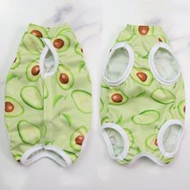 고양이 봄옷 강아지봄옷 아기고양이 중형견 여름 스핑크스고양이 애견의류 애견 특이한 티셔츠 소형견 냐옹이 이유식 소송 귀여운 강아지 점프 슈트 안티 릭 복구 참존복 수술 후 인쇄, Avocado Pattern+L