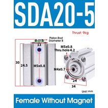 공압 에어 실린더 SDA 타입 보어 20mm 스트로크 복동 SDA20 컴팩트 피스톤 실린더 암, 01 SDA20X5