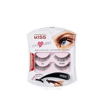 KISS Ever EZ Lashes Double Pack No. 03 Reusable Natural Eyelash S타르트 tarter Kit Includes Easy-Angle, 5 Piece Set_Natural Volume - D