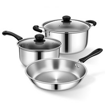 인덕션 스텐냄비 취사도구 3종세트, 은색 프라이팬 22cm + 편수 16cm+전골 20cm