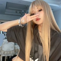 긴 생머리 가발 긴머리 통가발 자연스러운가발 롱가발 긴머리가발 여성통가발 생머리가발 앞머리 있는 통가발, 1개, 골드