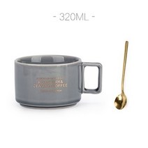 세라믹 머그잔 숟가락 커피 우유 차 손잡이 도자기 컵 커플 물 참신한, 03 O With Spoon_01 320ML