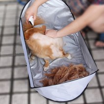 강아지 애견 셀프 미용 이발 털받이 개털 방지 받침대 텐트, 블루