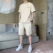 Ogfaour 남자 여름 반팔 티셔츠 면 마 린넨 슬랙스 트레이닝복 코디 세트
