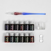 만연필세트 크리스탈 12색 펄잉크 유리 만년필 바이올렛 입학선물 색만연필