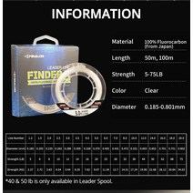 얼음낚시대 송어얼음 척포 참돔 제주갑오징어 쭈갑대주꾸미 펜 선상카고 낚시대 Mavllos Finder X 100% Fluorocarbon Fishing Line 50/100m 리더, [16] 0.750mm  50M