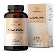 미국직구 HERBAMAMA Ashwagandha 캡슐 - 깊은 초점 및 네이쳐 에너지 서플먼트 - 및 자연유래 와다니아 솜니페라 뿌리 - 1500mg 비GMO 비건 250캡스, 수량, 상세참조