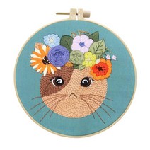 크로스 스티치 고양이 자수 스타터 키트 성인을위한 DIY 자수 후프 기본 패브릭 아트 수동 공예 바느질 홈 장식, 20cmx22cm, 옷감, 스타일 A