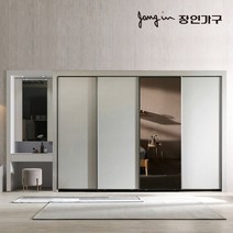 장인가구 단테 슬림 미러 화장대 파우더 슬라이딩 붙박이장 30cm, 그레이/실버