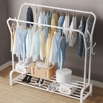 스탠드 행거 옷걸이 2단 철제 하단수납선반, 화이트