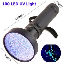 자외선 램프 살균 손전등 LED Blacklight 야외 방수 알루미늄 건 경화 소변 얼룩 토치 감지기, 05 100 LEDs, Black