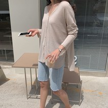 oshu / 여성 단아한 베이직 심플 포인트룩 린넨 골지 가디건