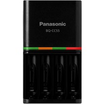 파나소닉 BQ-CC55KSBHA 고급 에넬루프 프로 충전식 배터리 4시간 빠른 충전기 4개의 LED 충전 표시등 블랙, Quick Charger _Black