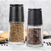 1+1 메이트몰 소금 후추 세라믹 그라인더 150ml 깨갈이 입자조절 그라인더 양념통 글라스바디 참깨 갈이통, 그라인더 2개