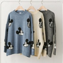 미키라운드 니트티셔츠)디즈니정품 미키마우스얼굴 MICKEY 아크릴니트 울니트 미키니트 프린팅 프린트 미키페이스 차콜