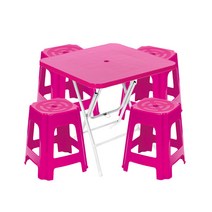 플라스틱테이블 야외테이블 편의점 포장마차 간이 접이식 테이블 의자 세트, 사각테이블+사각의자, 핑크