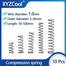스프링 10mm 압축 소형 압력 릴리스 기계 리턴 코일 스틸 와이어 외경 520mm 10 개, 70mm, 1.0mm, 70mm