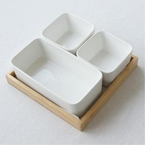 칸나눔 도자기종지 소스볼 우드트레이 세트 소스접시, 4구