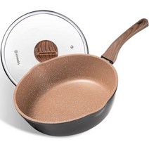 정품 Ecowin 뚜껑이 있는 붙지 않는 깊은 프라이팬 프라이팬 11인치/5Qt 화강암 코팅 소테 팬 베이클라이트 손잡이가 요리용 비스틱 유도 호환 식기 세척기 및 오븐 안전, 11 inch