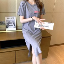 스타일아유 여성 여름 반팔 옆트임 원피스 앵두 도안 프린트 오버핏 라운드 롱 원피스 캐주얼