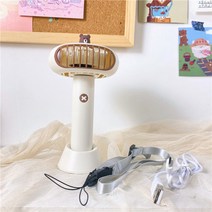 큐티 무엽 비행접시형 미니 핸디팬+목걸이 스트랩+USB 충전선 3종세트 곰돌이 병아리 래빗 개구리 캐릭터 거치가능 선물용 캠핑 등산용 더위대비 여름핫 손선풍기 각도조절가능, 3번선택-화이트 베어 손선풍기, 1200mAh